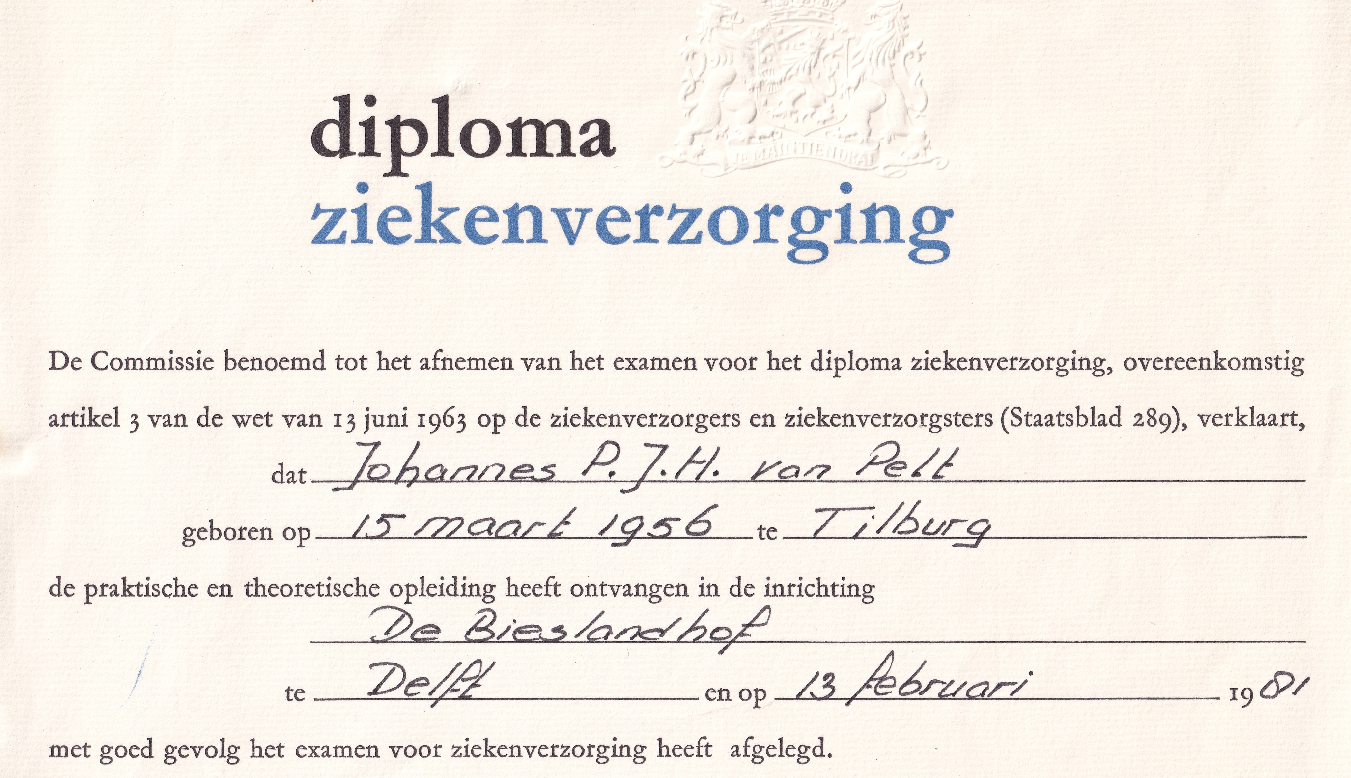 Het diploma ziekenverzorging. © Eigen beheer